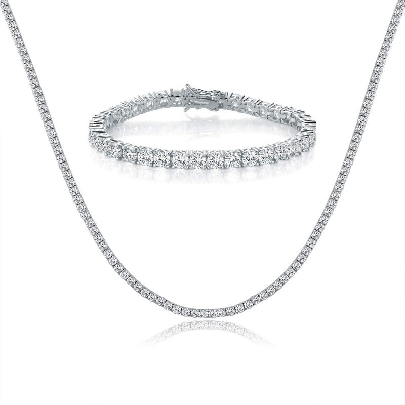 MDFUN Tennis Necklace Bracelet Jewelry Sets 18K White Gold Plated 4mm Round Cubic Zirconia Bracelet and Necklace Sets for Women and Men (18 inch & 7.5 inch) - Image 1